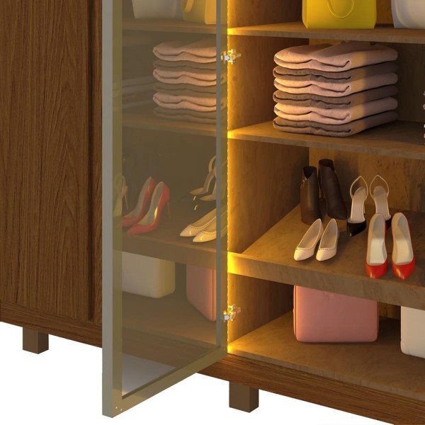 Encontraproduto.com.br - Guarda Roupa Casal com Vidro Reflecta LED e Pés 6 Portas 100% MDF Imperatriz Gelius