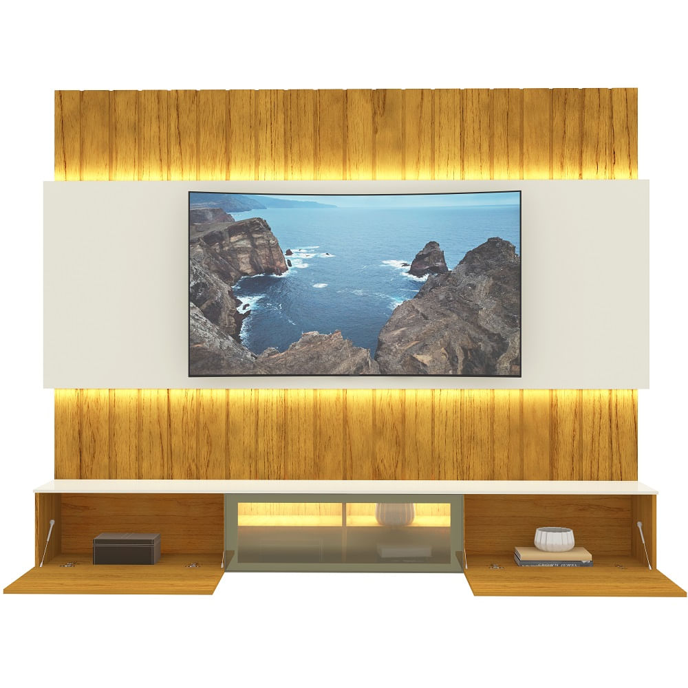 Encontraproduto.com.br - Estante Home Ripada para TV até 85 Polegadas com LED Reflecta 3 Portas em MDF Soberano Gelius