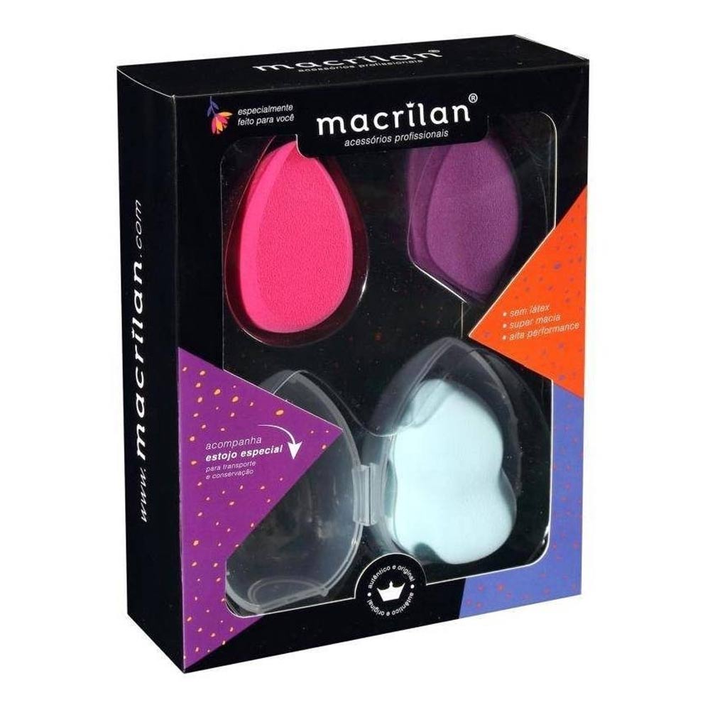 Encontraproduto.com.br - Kit Trio de Esponjas Com Estojo Macrilan