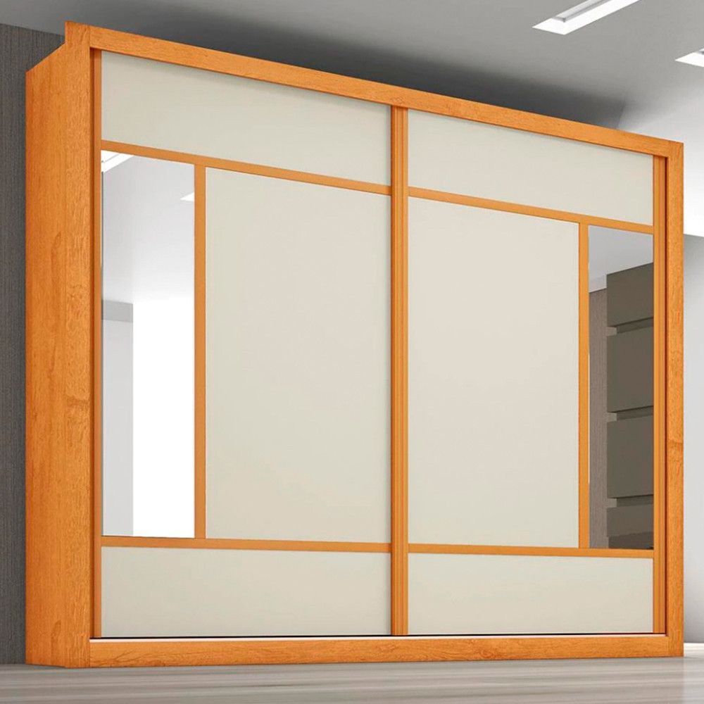 Guarda-Roupa Triunfo Flex Com Espelho 2 Portas De Correr E 6 Gavetas Europa Peroba/Off White