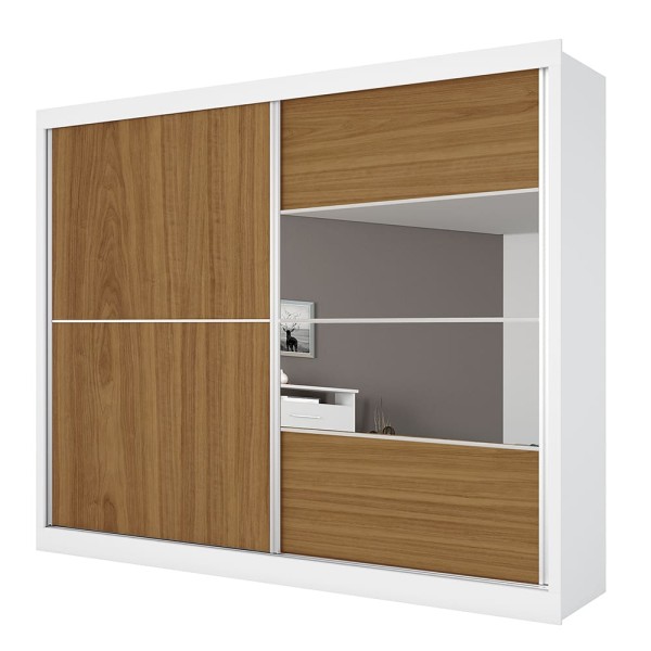 Encontraproduto.com.br - Guarda-Roupa Casal Móveis Europa Londres Flex com 205cm de Largura, Espelho, 2 Portas de Correr e 4 Gavetas