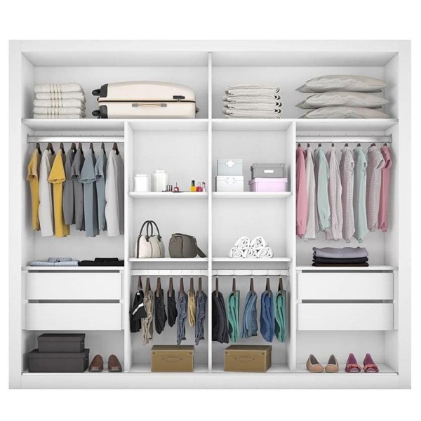 Encontraproduto.com.br - Guarda-Roupa Casal Móveis Europa Londres Flex com 205cm de Largura, Espelho, 2 Portas de Correr e 4 Gavetas