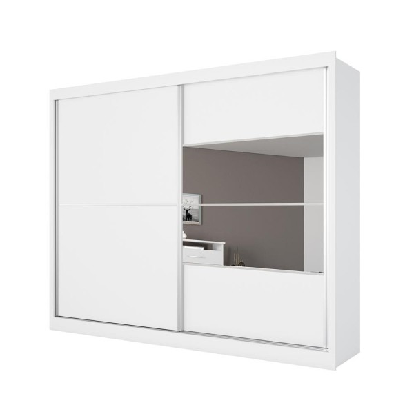 Encontraproduto.com.br - Guarda-Roupa Casal Móveis Europa Londres Flex com 205cm de Largura, Espelho, 2 Portas de Correr e 4 Gavetas