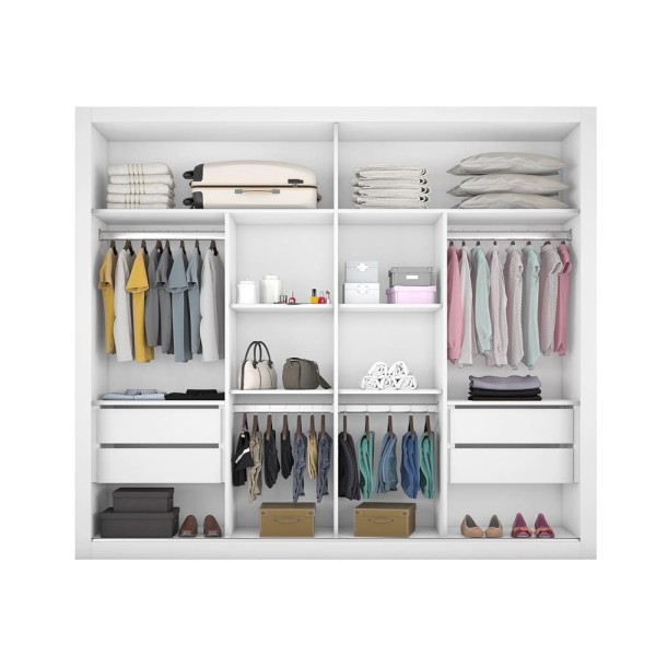 Encontraproduto.com.br - Guarda-Roupa Casal Móveis Europa Londres Flex com 205cm de Largura, Espelho, 2 Portas de Correr e 4 Gavetas