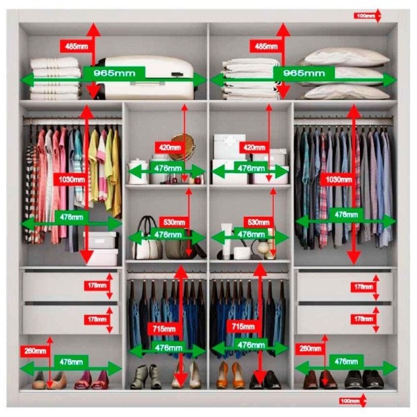 Encontraproduto.com.br - Guarda-Roupa Casal Móveis Europa Londres Flex com 205cm de Largura, Espelho, 2 Portas de Correr e 4 Gavetas