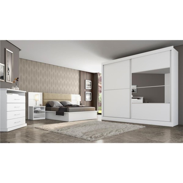 Encontraproduto.com.br - Guarda-Roupa Casal Móveis Europa Londres Flex com 205cm de Largura, Espelho, 2 Portas de Correr e 4 Gavetas