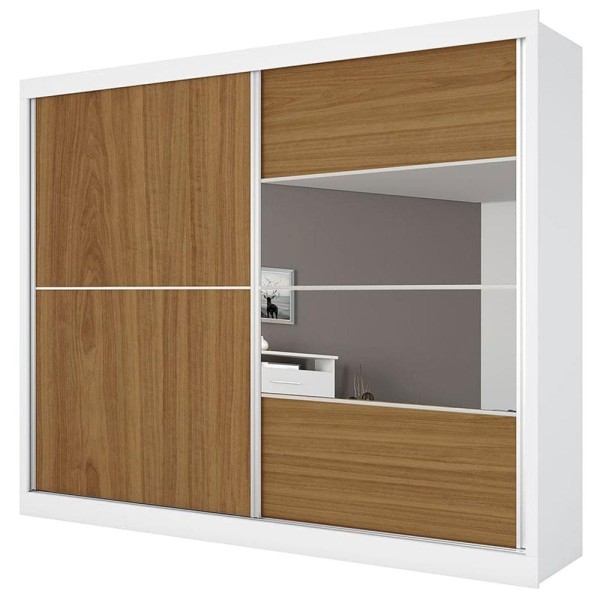 Encontraproduto.com.br - Guarda-Roupa Casal Móveis Europa Londres Flex com 205cm de Largura, Espelho, 2 Portas de Correr e 4 Gavetas