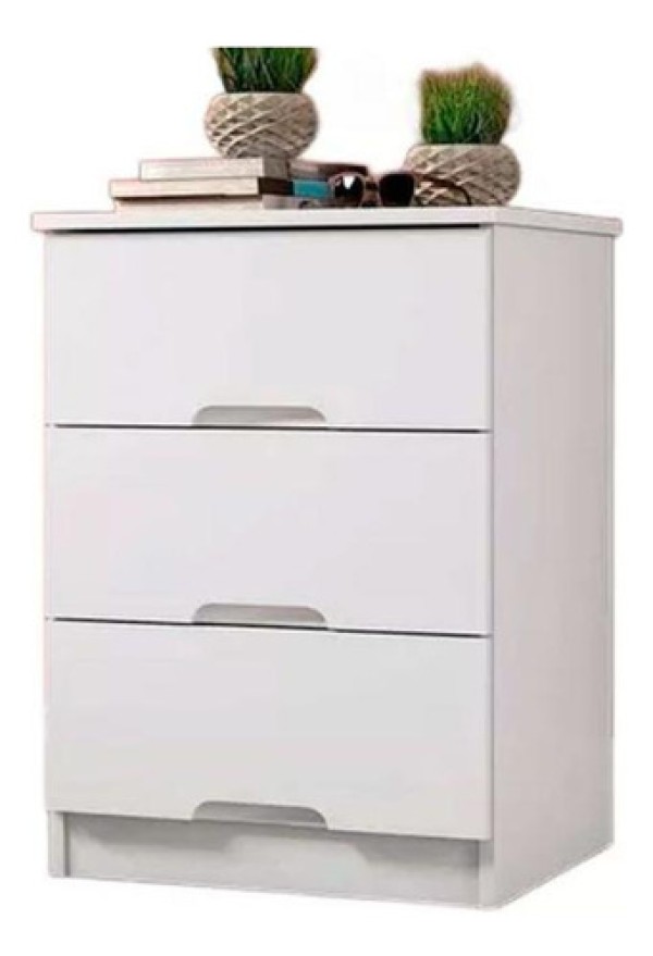 Mesa Cabeceira Londres c/ 3 Gavetas Branco - Europa