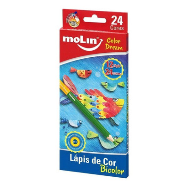 Encontraproduto.com.br - Lápis de Cor Molin Bicolor Sextavado C/ 12 Unid 24 Cores 13002