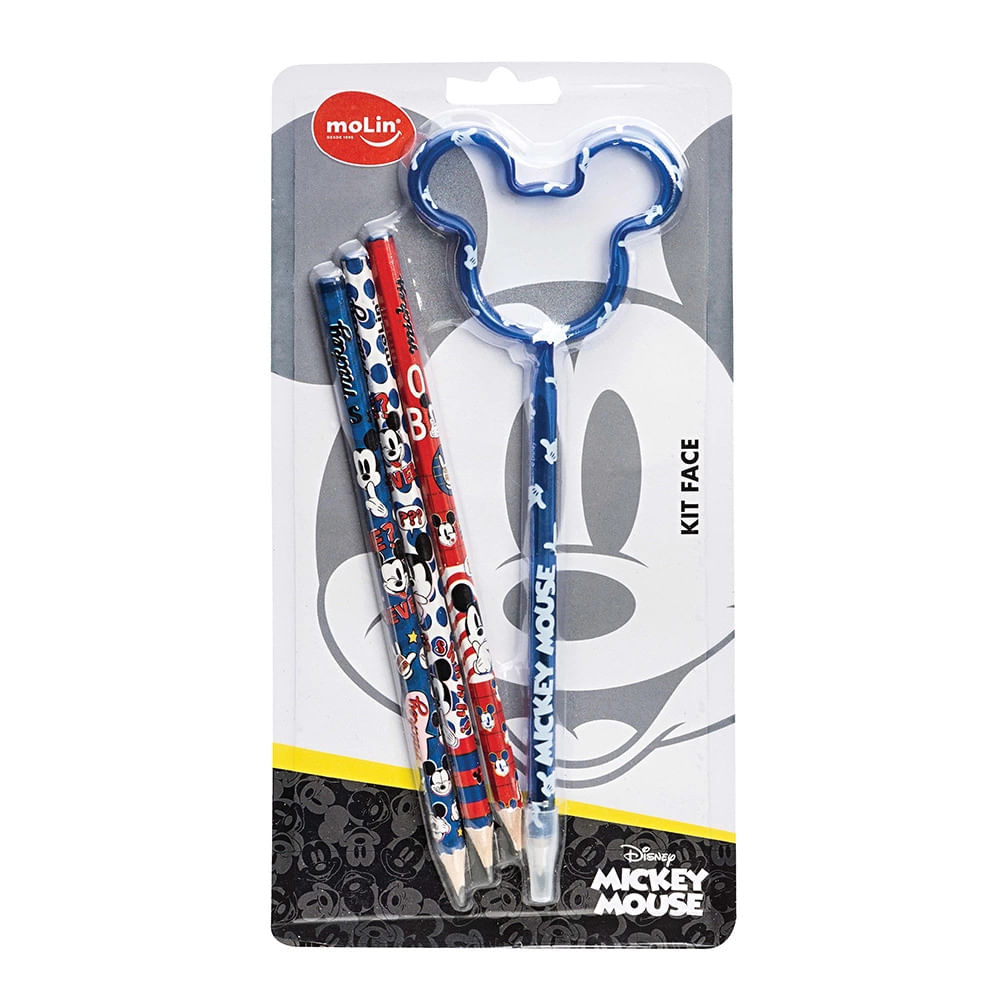 Encontraproduto.com.br - Kit Escolar Molin Face Mickey com 3 Lápis e 1 Caneta