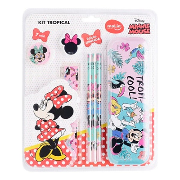 Kit Escolar Tropical Minnie Com 7 Peças - Molin