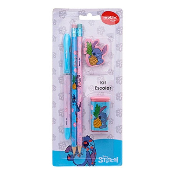 KIT 2 LAPIS BORRACHA APONTADOR CANETA STITCH 31315 MOLIN