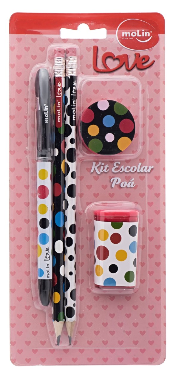 KIT 2 LAPIS BORRACHA APONTADOR CANETA LOVE POA 31815 MOLIN