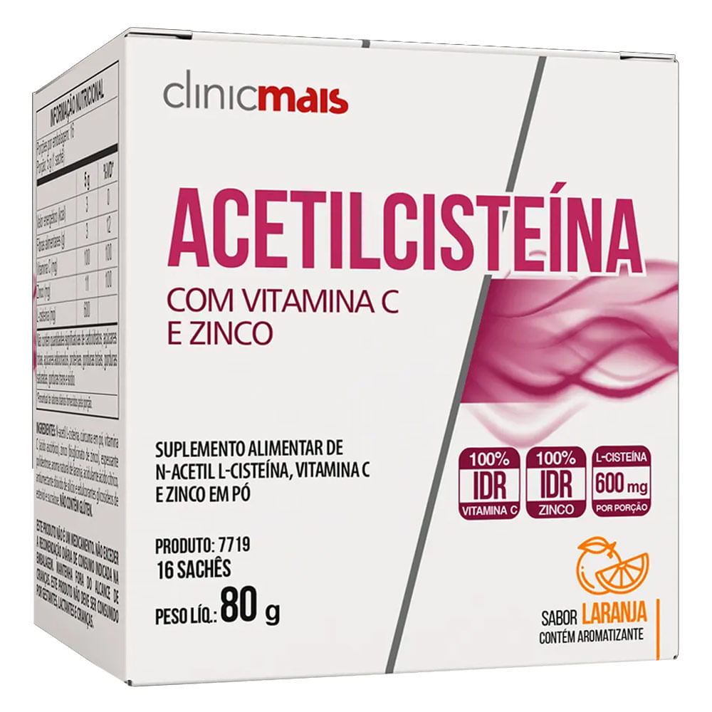 Acetilcisteína Com Vitamina C e Zinco Sabor Laranja 16 Sachês - Chá Mais