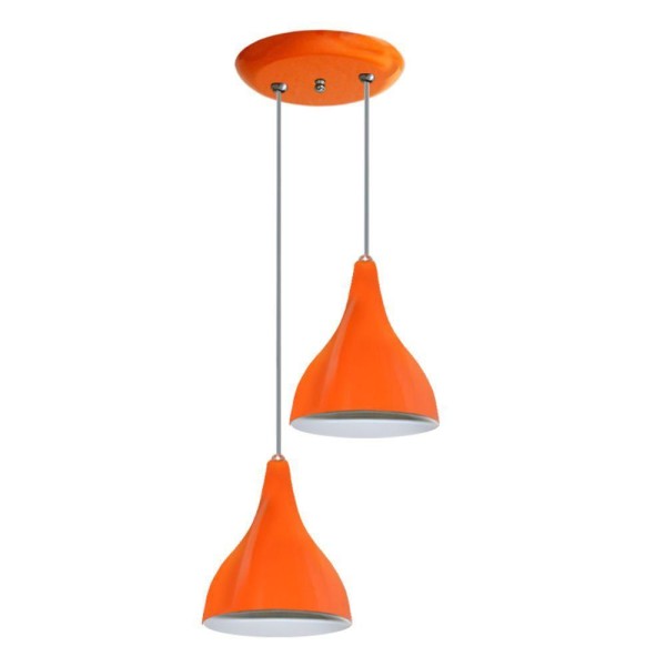 Lustre Duplo Colorido Modelo Funil Gota Cor Laranja