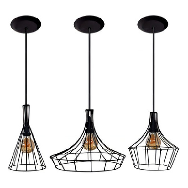 Encontraproduto.com.br - Jogo Com 03 Lustres Pendentes Aramado Ideal Cor Cobre
