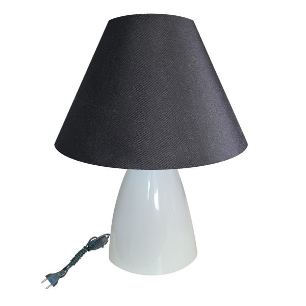 Encontraproduto.com.br - Lindo Abajur Para Sala Ou Quarto Com Base Em Alumínio Pintado E Cúpula32cm Altura Branco Preto