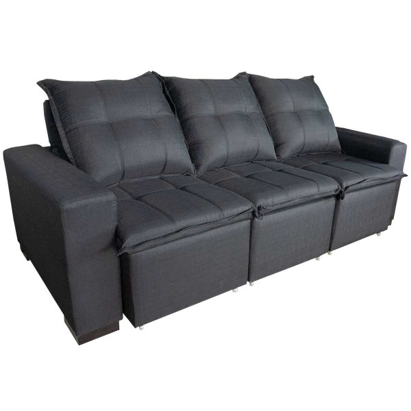 Encontraproduto.com.br - Sofá 3 Lugares Marjom Retrátil Icaris Entrada USB Preto 5377