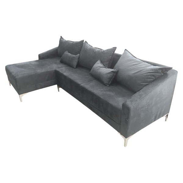 Sofá com Chaise de 3 Lugares Marjom Arezzo Velvet Grafite