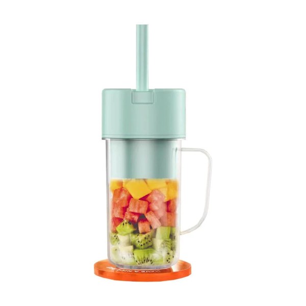 Encontraproduto.com.br - Copo Caneca Liquidificador Mini Juicer 420ml com 6 laminas com tampa e canudo Recarregavel Portatil