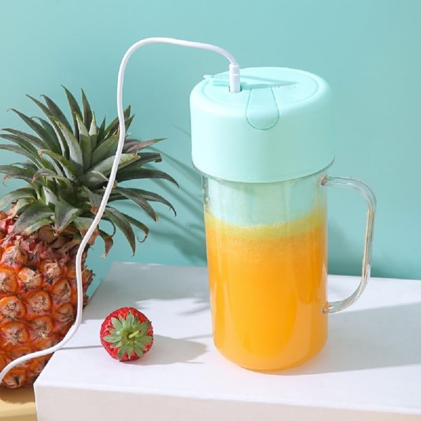 Encontraproduto.com.br - Copo Caneca Liquidificador Mini Juicer 420ml com 6 laminas com tampa e canudo Recarregavel Portatil