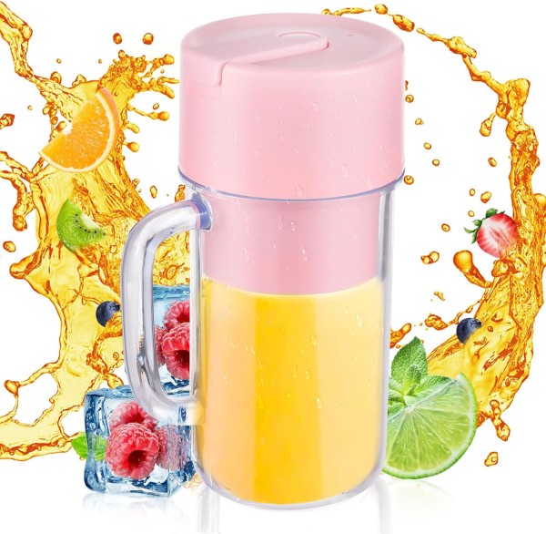 Encontraproduto.com.br - Copo Caneca Liquidificador Mini Juicer 420ml com 6 laminas com tampa e canudo Recarregavel Portatil