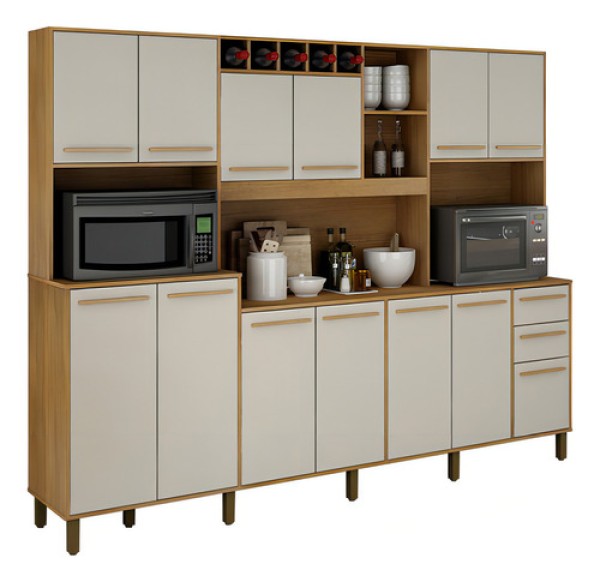 Encontraproduto.com.br - Cozinha Valdemóveis Ágata 13 Portas Cinamomo/off White Cor Cinamomo com Off White