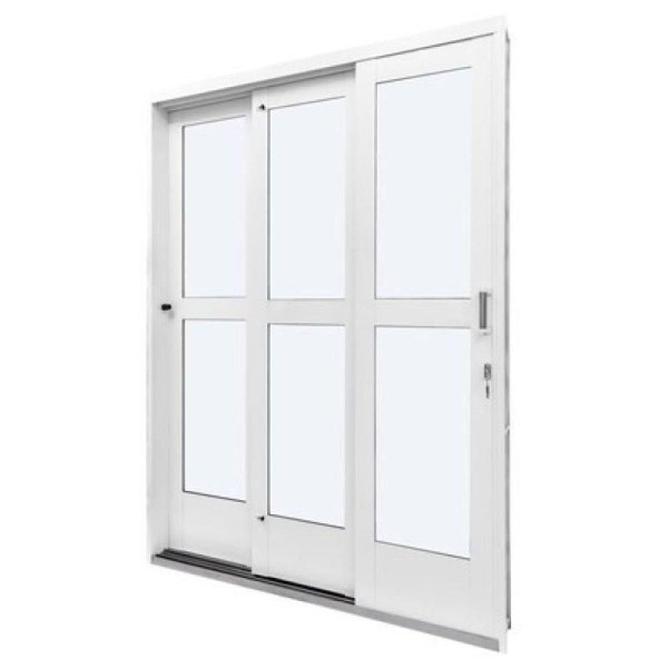 Porta de Correr 03 Folhas em Aço Galvanizado Branca Direita - 215x200