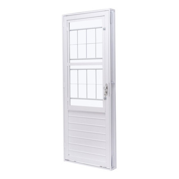 Encontraproduto.com.br - Porta Postigo De Aço Com Grade Quadriculada 83x215x12 Branca Direita Unicsol Ramassol