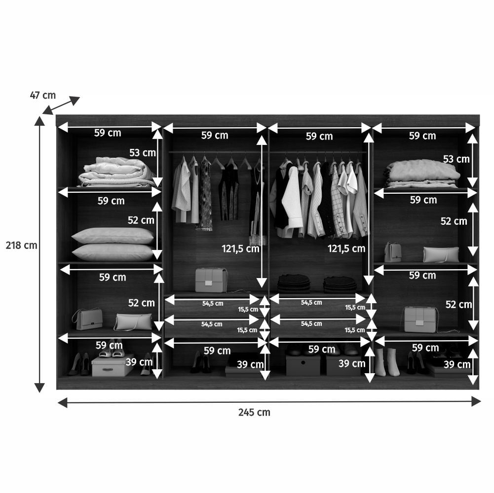Encontraproduto.com.br - Roupeiro New Premium Com 8 Portas E 4 Gavetas Em Mdp Benetil Branco