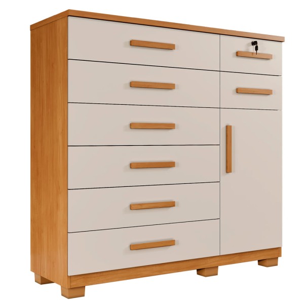 Encontraproduto.com.br - Cômoda New Vitoria Com 1 Porta E 8 Gavetas Em Mdp Benetil Cinamomo- Off White