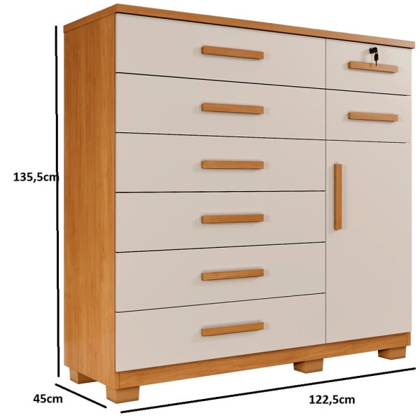 Encontraproduto.com.br - Cômoda New Vitoria Com 1 Porta E 8 Gavetas Em Mdp Benetil Cinamomo- Off White