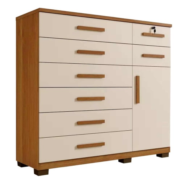 Encontraproduto.com.br - Cômoda Benetil New Vitória com 8 Gavetas e 1 Porta - Cinamomo/Off White
