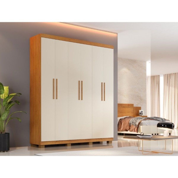 Encontraproduto.com.br - Roupeiro Sevilha Com 6 Portas E 2 Gavetas Em Mdp Benetil Cinamomo- Off White