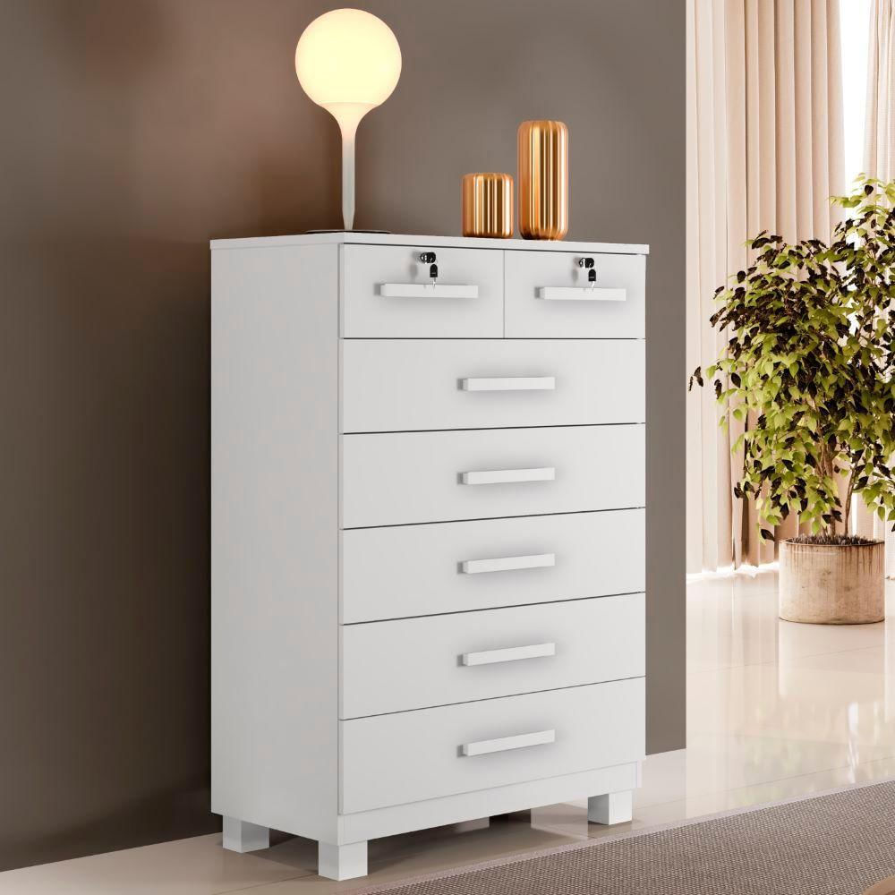 Cômoda New Barcelona Com 7 Gavetas Em Mdp Benetil Branco