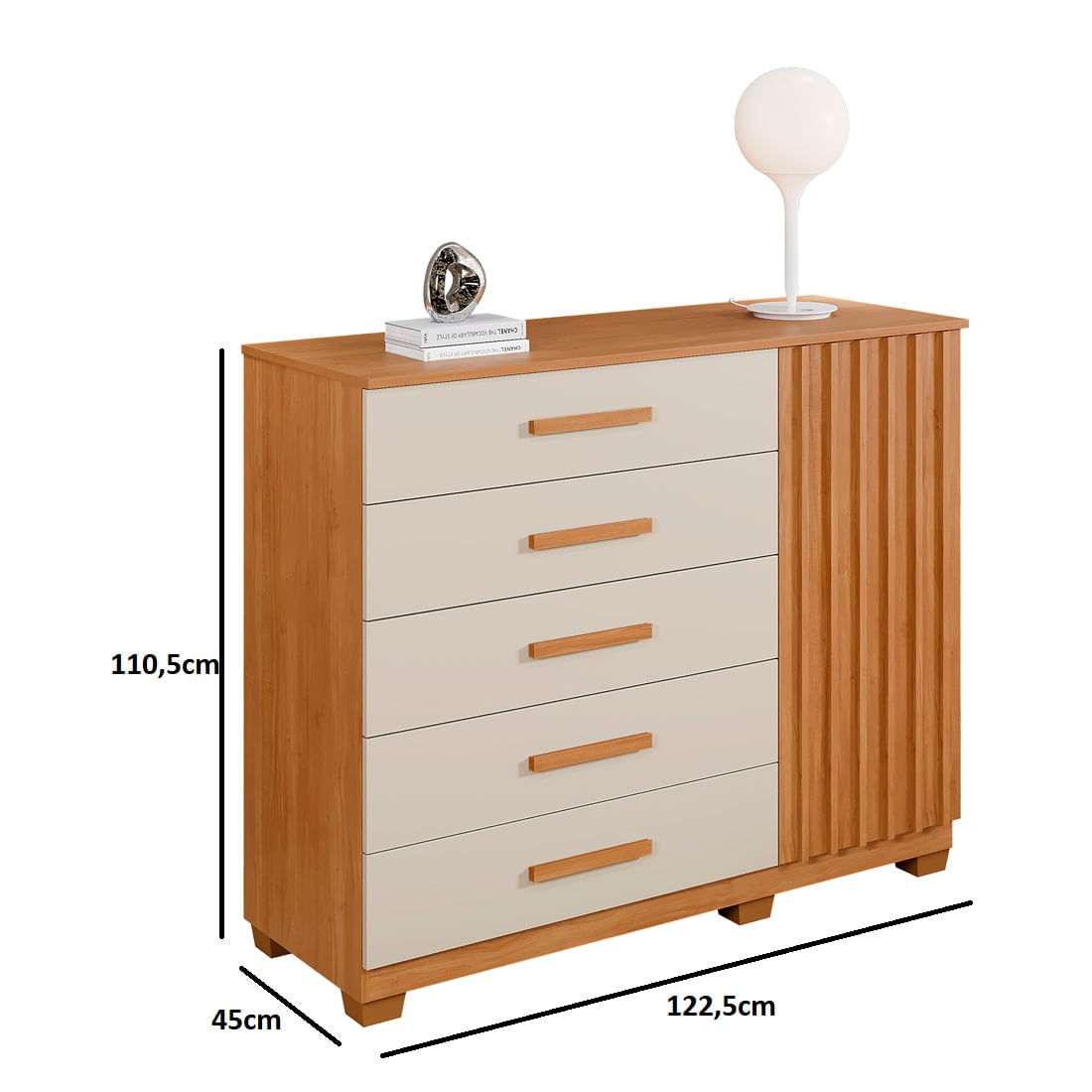 Encontraproduto.com.br - Cômoda Paris Quarto Com 6 Gavetas E 1 Porta Ripada Cinamomo/off White