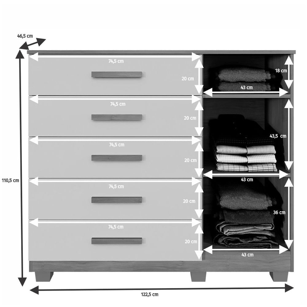 Encontraproduto.com.br - Cômoda Paris Quarto Com 6 Gavetas E 1 Porta Ripada Cinamomo/off White