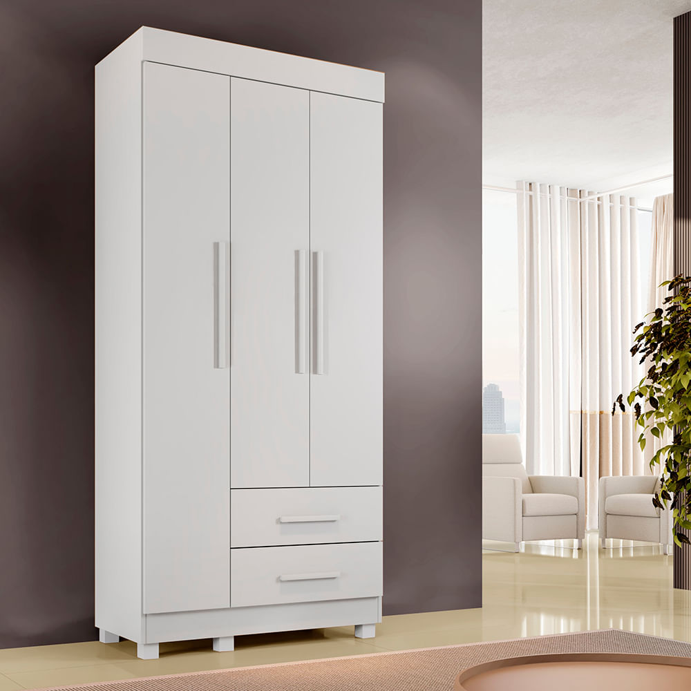 Guarda Roupa Solteiro 3 Portas 2 Gavetas com Pés Copacabana New Benetil