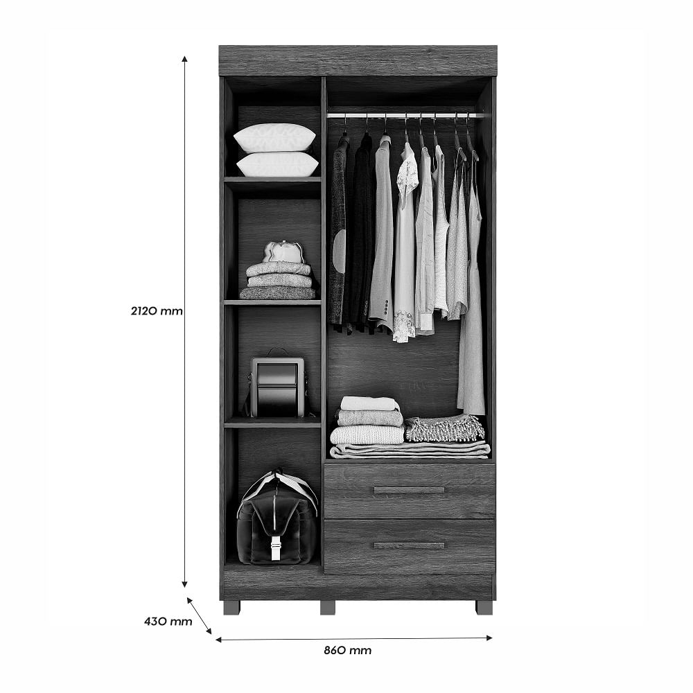 Encontraproduto.com.br - Guarda Roupa Solteiro 3 Portas 2 Gavetas com Pés Copacabana New Benetil