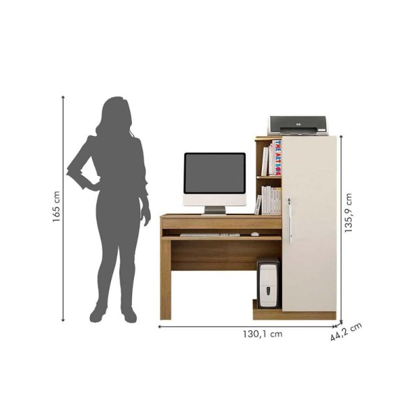 Encontraproduto.com.br - Mesa Computador Office c/ 1 Porta Cinamomo/Off White - Valdemóveis