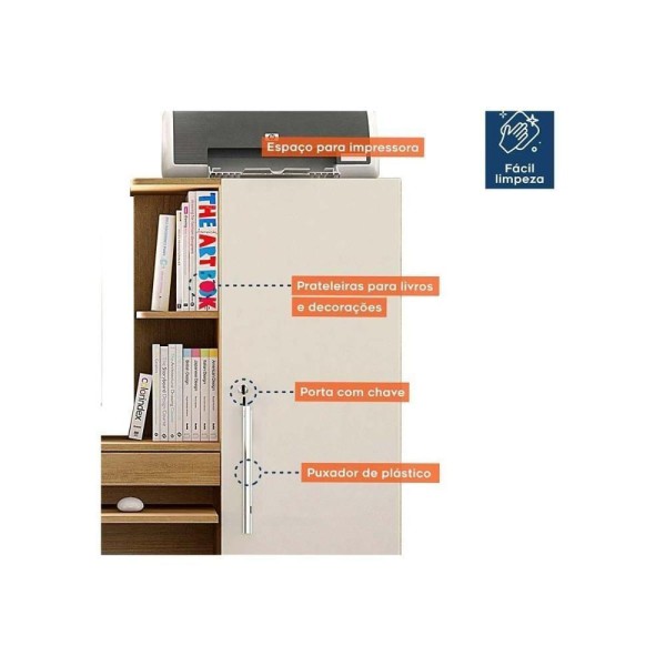 Encontraproduto.com.br - Mesa Computador Office c/ 1 Porta Cinamomo/Off White - Valdemóveis