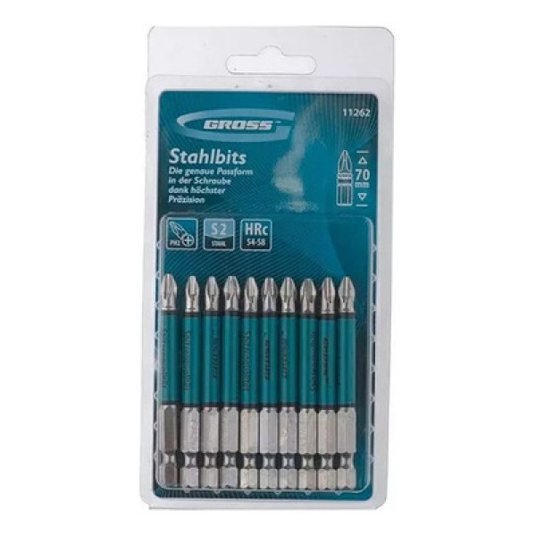 Encontraproduto.com.br - Jogo Bits PH 1/4 Pol. Comprimento 70mm Ponta 1/4 Pol.PH2 Aço S2 10 Peças MTX