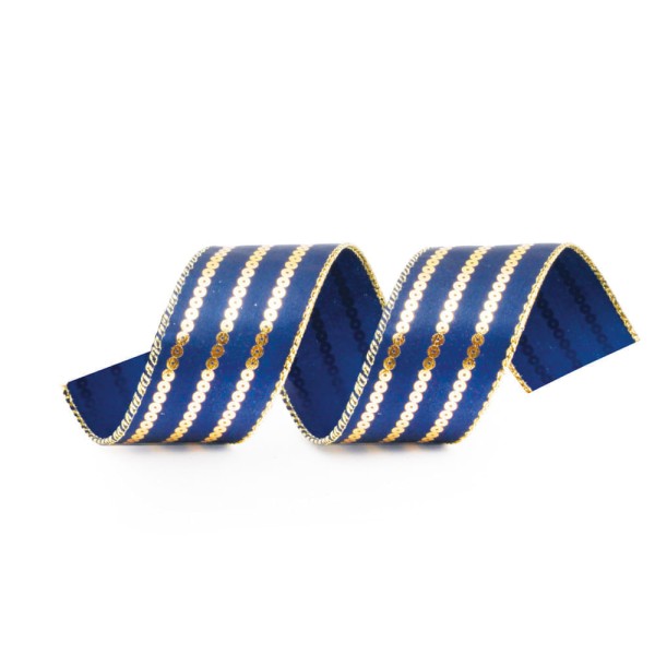 Encontraproduto.com.br - Fita Natalina Listrada Azul/our 1un 6,30cmx9,14mts 1206665