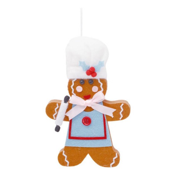 Encontraproduto.com.br - Enfeite para pendurar gingerbread com avental azul e chapeu de cozinheiro - Cromus: 1923412