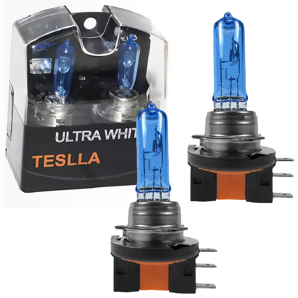 Par Lâmpada Halógena Teslla Ultra White H15 12V 55/15W PGJ23T-1 Super Branca