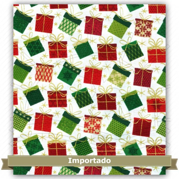 Tecido Estampado para Patchwork - Natal Mágico Presentes (0,50x1,10)