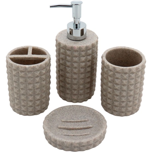 Encontraproduto.com.br - Stone Jg Banheiro Resina Bege 4Pç