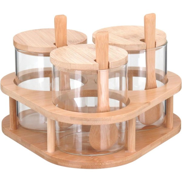 Encontraproduto.com.br - Table Porta Condimento 11X20X20Cm Borosilicato Transp 3Pç Com Suporte