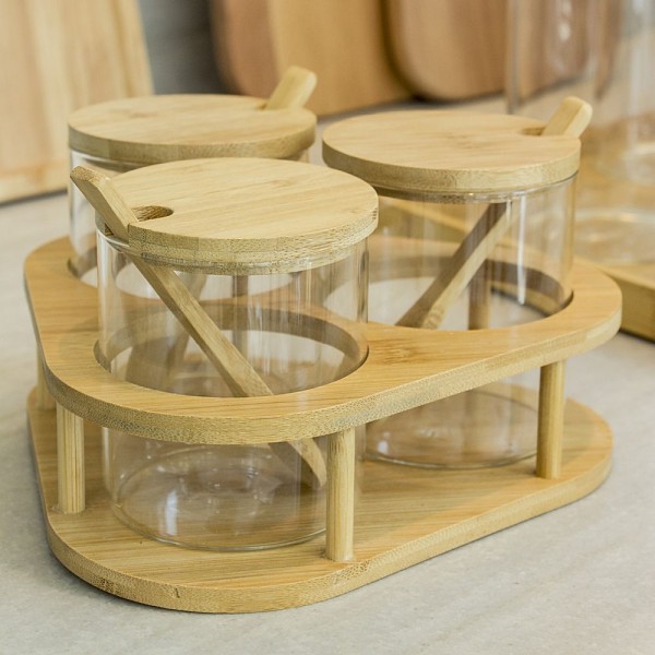 Encontraproduto.com.br - Table Porta Condimento 11X20X20Cm Borosilicato Transp 3Pç Com Suporte