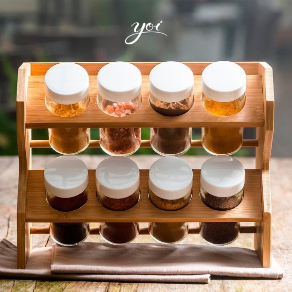 Encontraproduto.com.br - Porta Temperos em Bambu 8 Peças - Yoi
